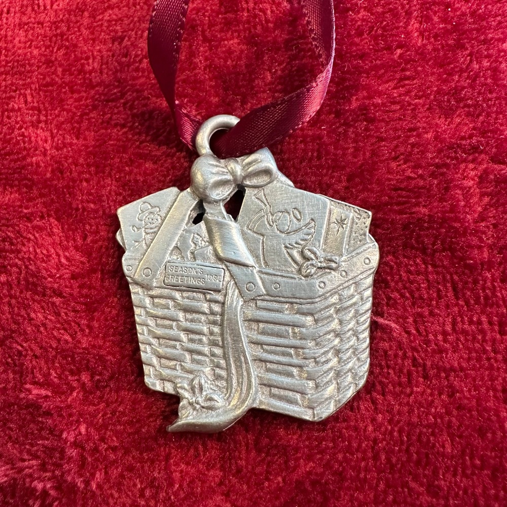 Longaberger Pewter Christmas Ornament 1996 Seasons Greetings 1992 Basket Angel